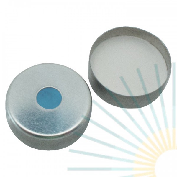 20mm Magnet. Bördelk., silber, 5mm Loch; Silicon blau transp/PTFE transp, 3,0mm
