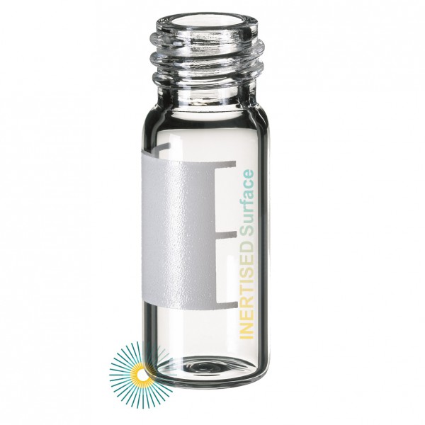 1.5ml Screw Neck Vial silanized (IS-1) ND10, clear, wide opening, fil. &amp; labelling lines, inert. Surface