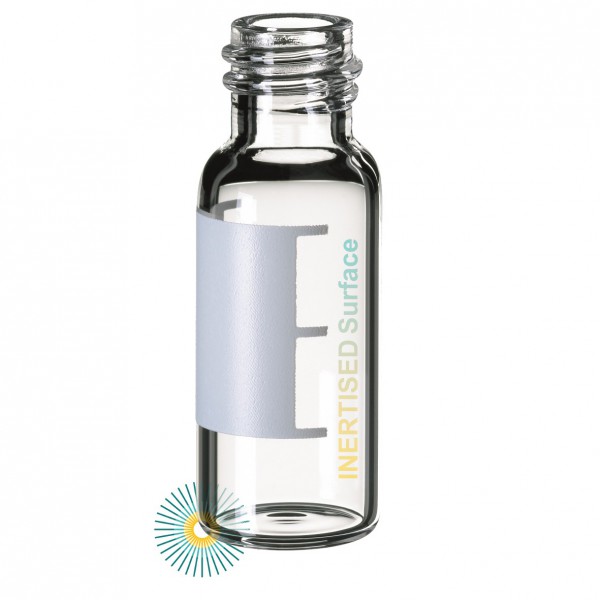 1.5ml Screw Neck Vial silanized (IS-1) ND8, clear, small opening, fil. &amp; labelling lines, inert. Surface
