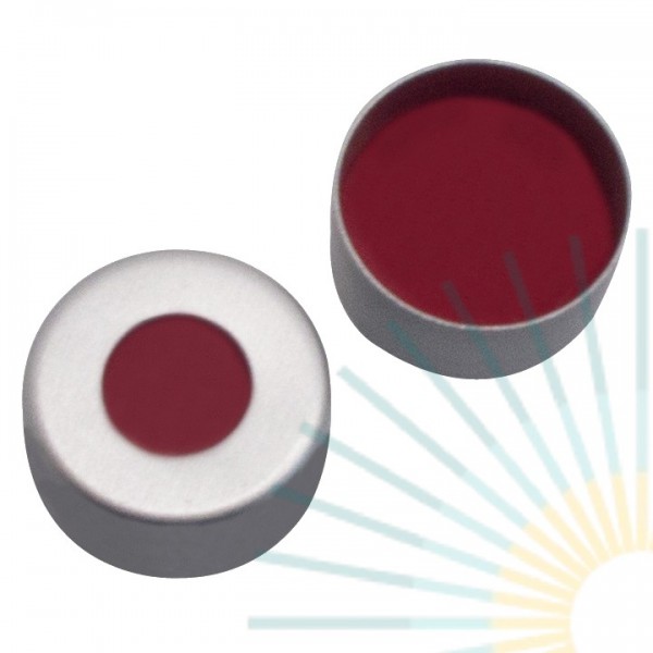 8mm Crimp Cap (Alu), colourless, hole; PTFE red/Silicone white/PTFE red, 1.0mm