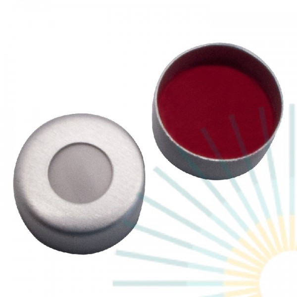 11mm Bördelk. (Alu), farblos, Loch; Silicon weiß/PTFE rot, 1,3mm