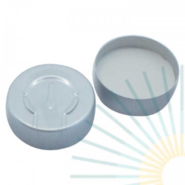 20mm Crimp Cap (Alu), colourless, comp. tear off; Silicone blue transp/PTFE white, 3.0mm