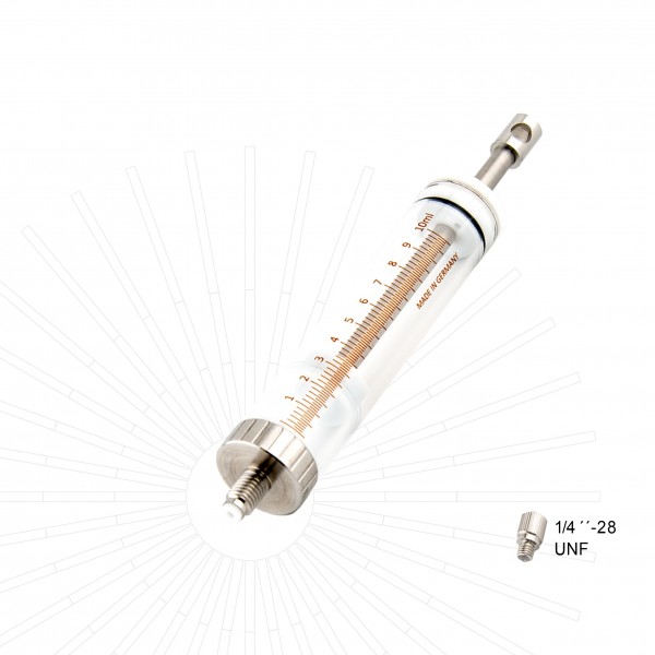 Liquid handling syringe (60mm stroke) for Tecan XLP, 10 ml, PTFE, 1/4&quot;-28 UNF termination