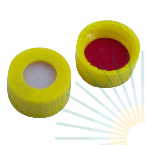9mm PP Kurz-GW-Kappe, gelb, Loch; Silicon weiß/PTFE rot, 1,0mm