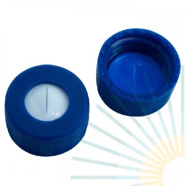 9mm PP Kurz-GW-Kappe, blau, Loch; Silicon weiß/PTFE blau, 1,0mm, geschlitzt