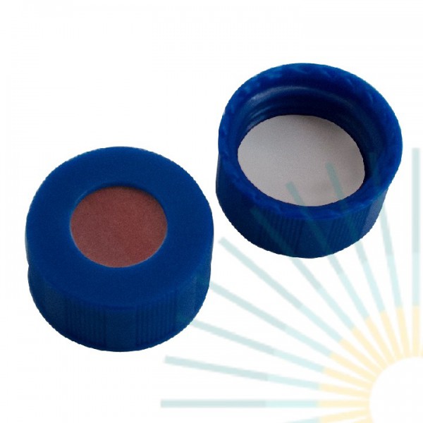 9mm PP Kurz-GW-Kappe, blau, Loch; RedRubber / PTFE beige, 1,0mm (Agilent Qualität)