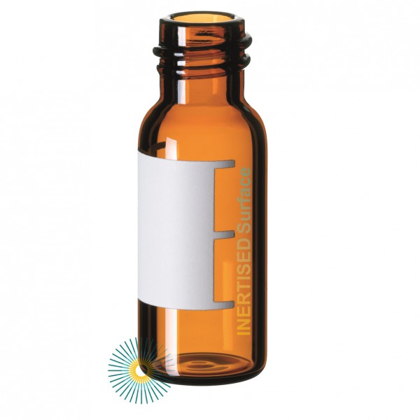 1.5ml Screw Neck Vial silanized (IS-1) ND8, brown, small opening, fil. &amp; labelling lines, inert. Surface