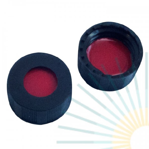 9mm PP Kurz-GW-Kappe, schwarz, Loch; PTFE rot/Silicon weiß/PTFE rot, 1,0mm