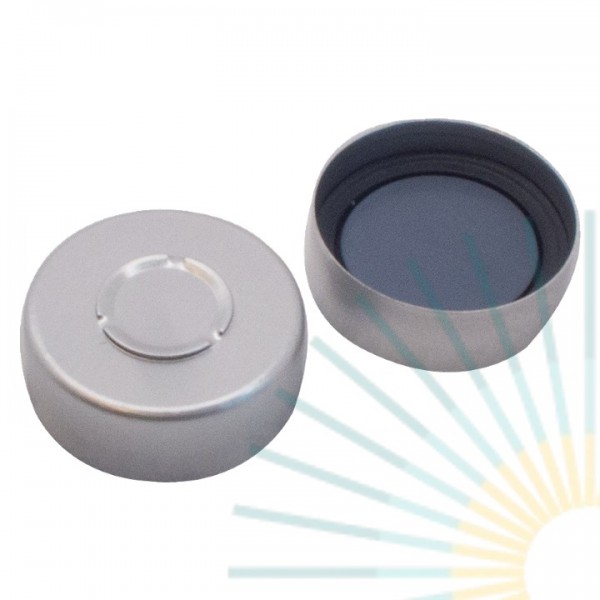20mm Bördelk. (Alu), walzblank, Mittelabriss; Pharma-Fix-Septum, Butyl/PTFE, 3,0mm
