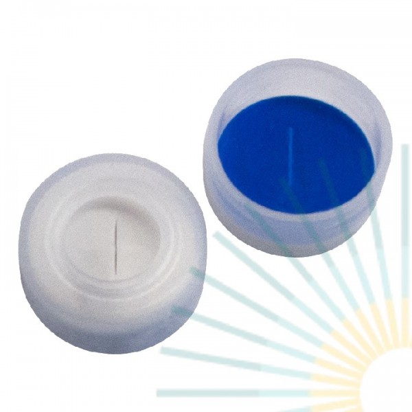 11mm PE Schnappringkappe, transp., Loch; Silicon weiß/PTFE blau, 1,0mm, geschlitzt