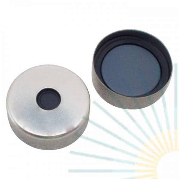 20mm Magnet. Bördelk., silber, 5mm Loch; Pharma-Fix-Septum, Butyl/PTFE, 3,0mm