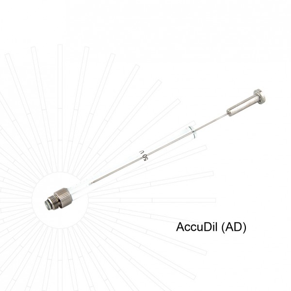 Liquid handling-Spritze (60mm Hub), 50 µl, PTFE, AccuDil (AD)-Anschluss (M8)