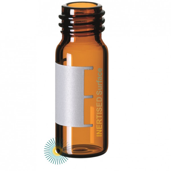 1.5ml Screw Neck Vial silanized (IS-1) ND10, brown, wide opening, fil. &amp; labelling lines, inert. Surface